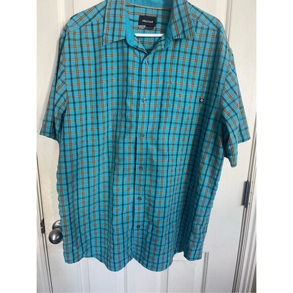 Marmot Mens Multicolor Plaid Short Sleeve Button-Up Shirt Size 2XL - Picture 1 of 12